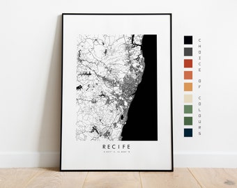 Recife Map Print - City Map Poster - Map Art - Map Wall Art - Brazil City Map - Recife Print - Recife Print - South America - Minimalist