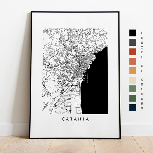 Catania Map Print - City Map Poster - Map Art - Map Wall Art - Italy City Map - Catania Print - Catania Poster - Art  - Minimalist - Europe