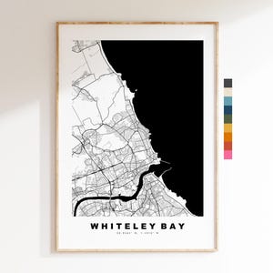 Impresión del mapa de Whiteley Bay - Póster minimalista de mapa urbano - Arte cartográfico - Reino Unido - Impresión de Whiteley Bay - Tyne y Wear - Diferentes colores disponibles