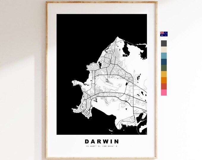 Darwin Map Print - City Map Poster - Map Wall Art - Australia City Maps - Darwin Print - Darwin Poster - Minimalist City Map - Australia