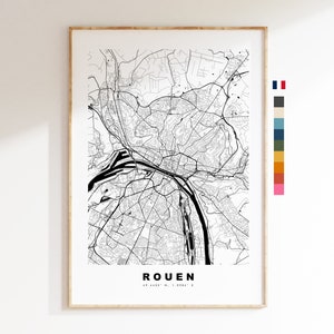 Rouen Stadskaart print - minimalistische stadskaart - kaart kunst aan de muur - prints of ingelijste prints