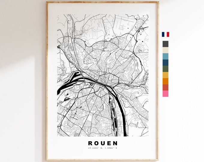 Rouen Map Print - City Map Poster - Map Wall Art - France City Maps - Rouen Print - Rouen Poster - Minimalist City Map - France