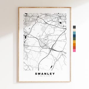 Impresión del mapa de Swanley - Póster minimalista de mapa urbano - Arte cartográfico - Reino Unido - Impresión de Swanley - Swanley, Kent - Diferentes colores disponibles