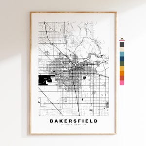 Bakersfield Carte de la ville Imprimer - impression de carte - art de la carte - estampes ou impressions encadrées - États-Unis