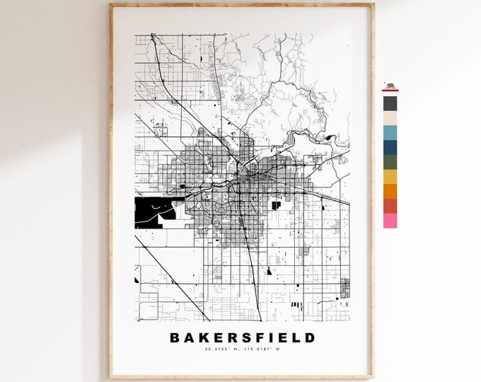 Bakersfield Map Print - City Map Poster - Map - USA City Maps - Bakersfield Print - Bakersfield Poster - Minimalist City Map - California