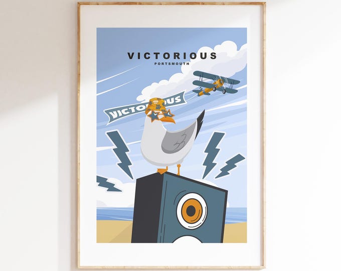 Victorious Seagull Travel Poster - Wall Art Print - Southsea and Portsmouth Travel Posters - Prints or Framed Prints