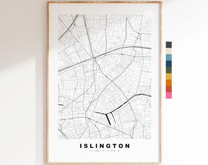 Islington Map Print - Minimalist City Map Poster - Map Art - London, UK - Islington Print - Islington Poster - Different Colours Available