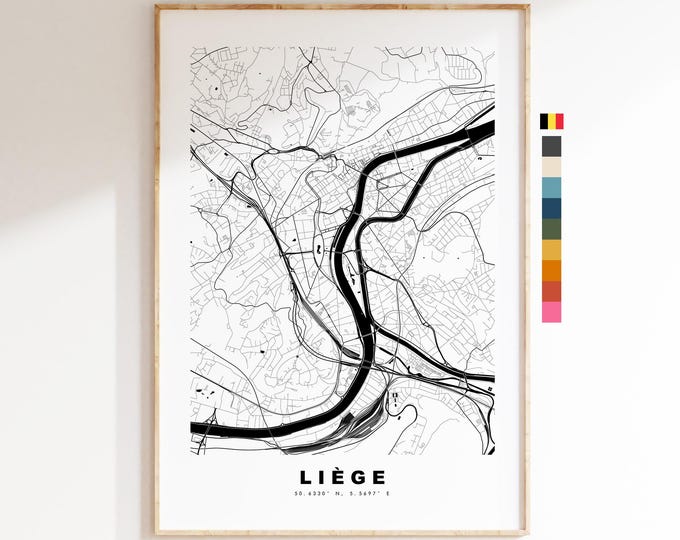 Liege Map Print - City Map Poster - Map Art - Map Wall Art - Belgium City Maps - Liège Print - Liège Poster - Minimalist City Map