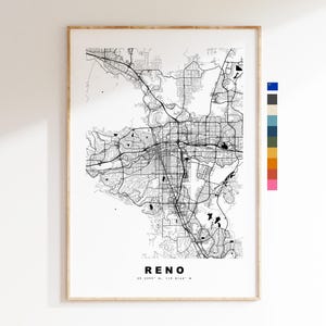 Reno Carte de la ville Imprimer - impression de carte - art de la carte - estampes ou impressions encadrées - minimaliste - États-Unis