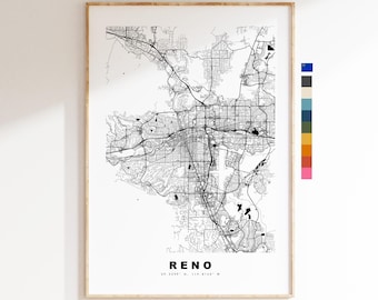 Reno Map Print - City Map Poster - Map Art - USA City Maps - Reno Print - Reno Poster - Minimalist City Map - Nevada