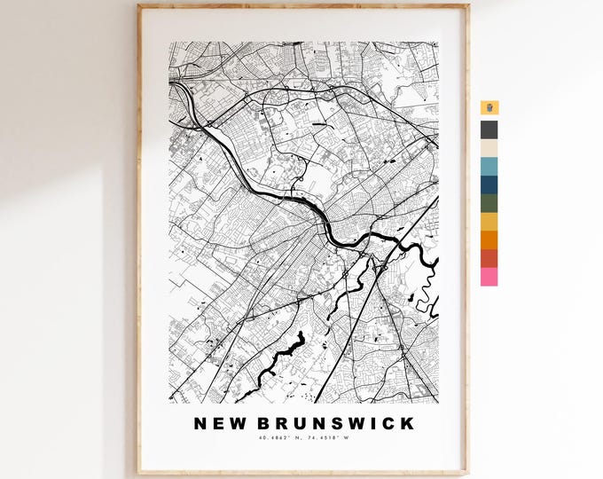 New Brunswick Map Print - City Map Poster - Map Art - USA City Maps - New Brunswick Print - Poster - Minimalist City Map - New Jersey