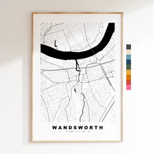 Impresión de mapa de Wandsworth - Póster de mapa de ciudad minimalista - Arte de mapas - Londres, Reino Unido - Impresión de Wandsworth - Póster - Diferentes colores disponibles
