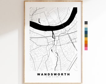 Wandsworth Map Print - Minimalist City Map Poster - Map Art - London, UK - Wandsworth Print - Poster - Different Colours Available