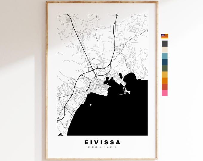 Eivissa Map Print - City Map Poster - Map Art - Map Wall Art - Spain City Maps - Eivissa Print - Ibiza  - Minimalist City Map