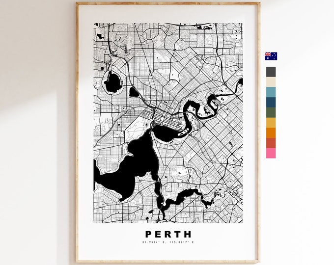 Perth, Australia Map Print - City Map Poster - Map Wall Art - Australia City Maps - Perth Print - Perth Poster - Minimalist City Map