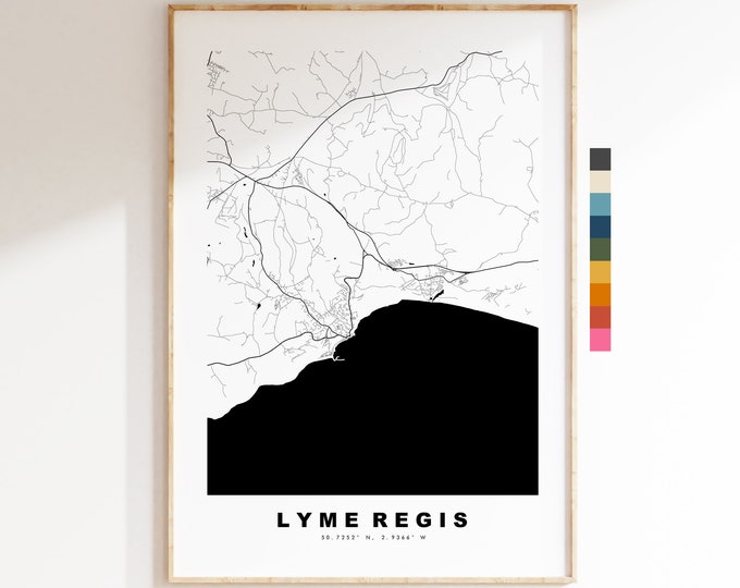 Lyme Regis Map Print - Minimalist City Map Poster - Map Wall Art - UK - Lyme Regis Print - Lyme Regis Poster - Different Colours Available