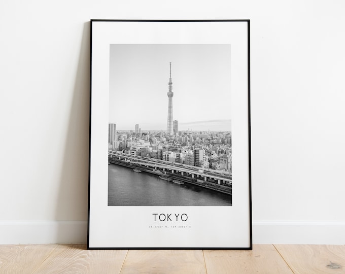 Tokyo City Poster Print - Black and White Minimalist City Print - Coordinates - Tokyo Poster - Tokyo Art Print - Japan Print - Tokyo Japan