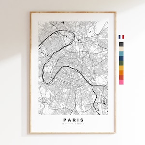 Paris Impressão de mapa da cidade - Mapa minimalista da cidade - Arte de parede de mapa - Impressões ou impressões emolduradas