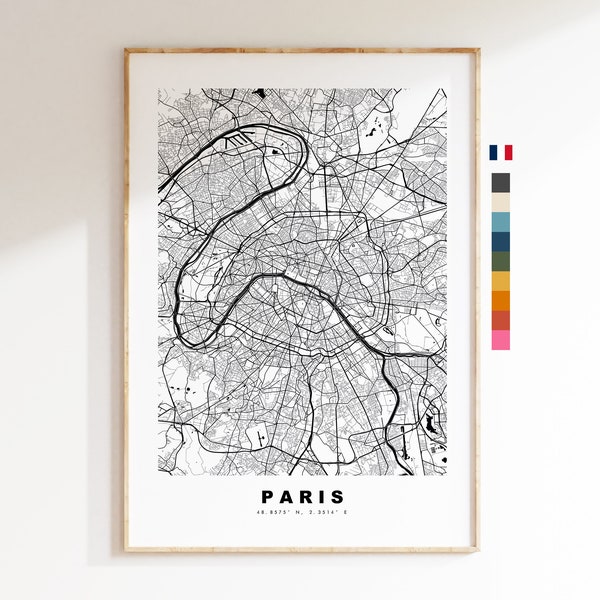 Parijs Stadtplan-Druck – minimalistischer Stadtplan – Karten-Wandkunst – Drucke oder gerahmte Drucke