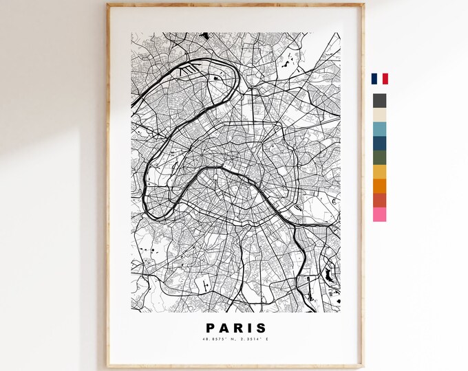 Paris Map Print - City Map Poster - Map Wall Art - France City Maps - Paris Print - Paris Poster - Minimalist City Map - France