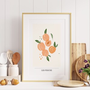 Les Pesche Print - French Peaches Poster - Peach Wall Art - Peaches Print - French Food Posters - Fruit Illustration - Kitchen Art - Gift