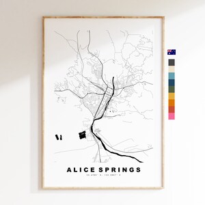 Alice Springs impression de carte - Carte de la ville minimaliste - Map Wall Art - Impressions ou impressions encadrées