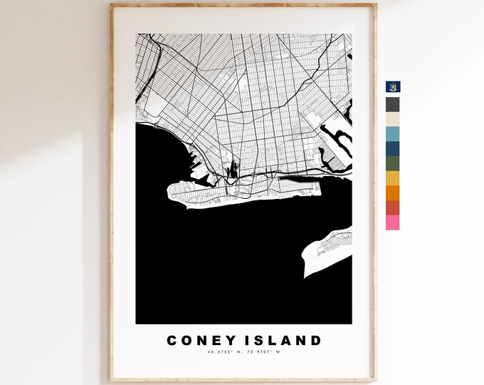 Coney Island Map Print - City Map Poster - Map Art - USA City Maps - Coney Island Print - Poster - Minimalist City Map - New York