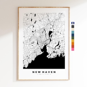 New Haven Carte de la ville Imprimer - impression de carte - art de la carte - estampes ou impressions encadrées - minimaliste - États-Unis