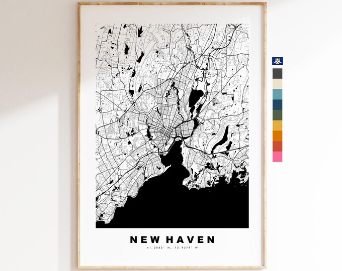 New Haven Map Print - City Map Poster - Map Art - USA City Maps - New Haven Print - New Haven Poster - Minimalist City Map - Connecticut