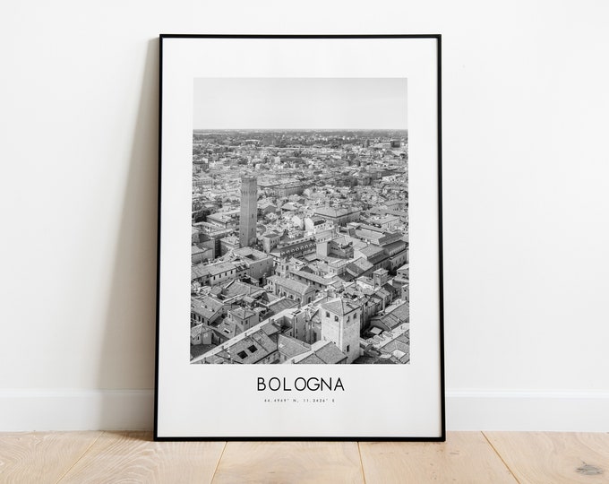 Bologna City Poster Print - Black and White Minimalist City Print - Coordinates - Bologna Poster - Bologna Art Print - Bologna Print - Italy
