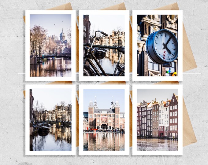 Amsterdam Greeting Card Set - 6x Greeting Cards - Blank Inside - Envelope Included - Weddings - Gifts - Anniversary - Holiday - Birthday