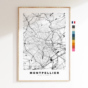Montpellier Impressão de mapa da cidade - Mapa minimalista da cidade - Arte de parede de mapa - Impressões ou impressões emolduradas