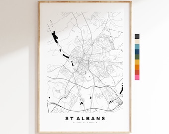St Albans Map Print - Minimalist City Map Poster - Map Art - UK - St Albans Print - St Albans Poster - Different Colours Available