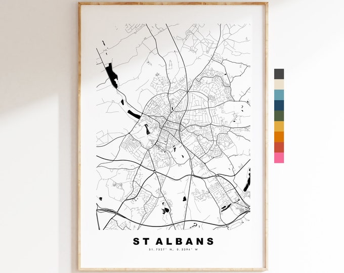 St Albans Map Print - Minimalist City Map Poster - Map Art - UK - St Albans Print - St Albans Poster - Different Colours Available