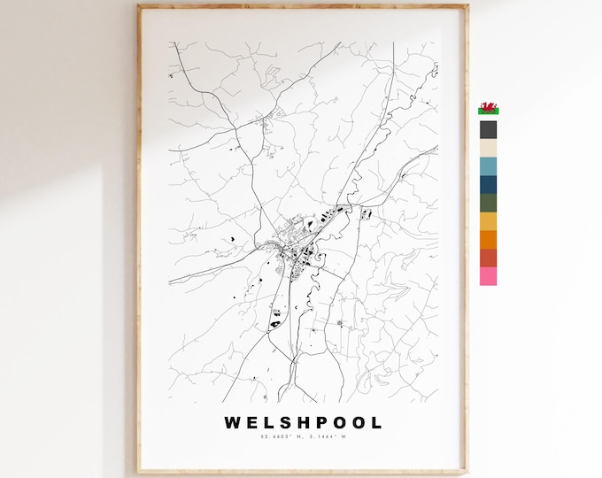 Welshpool Map Print - Minimalist City Map Poster - Map Art - Wales - Welshpool Print - Welshpool Poster - Different Colours Available