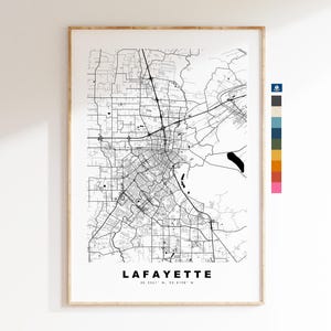 Lafayette Carte de la ville Imprimer - impression de carte - art de la carte - estampes ou impressions encadrées - minimaliste - États-Unis