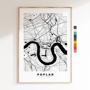 Impresión de mapa de álamo - Póster minimalista de mapa urbano - Arte cartográfico - Reino Unido - Impresión de álamo - Álamo, Londres - Diferentes colores disponibles