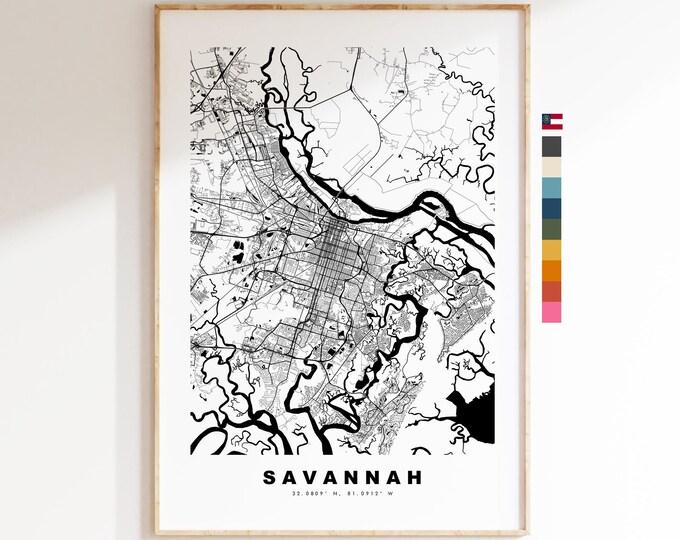 Savannah Map Print - City Map Poster - Map Art - USA City Maps - Savannah Print - Savannah Poster - Minimalist City Map - Georgia