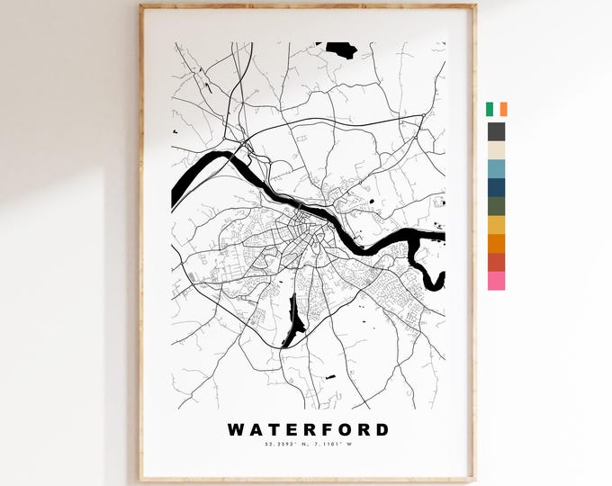 Waterford Map Print - City Map Poster - Map Art - Ireland City Maps - Waterford Print - Waterford Poster - Minimalist City Map - Port Láirge