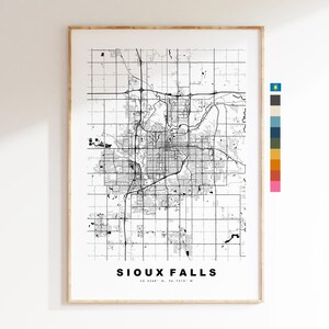 Sioux Falls Carte de la ville Imprimer - impression de carte - art de la carte - estampes ou impressions encadrées - États-Unis