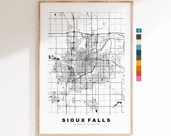 Sioux Falls Map Print - City Map Poster - Map Art - USA City Maps - Sioux Falls Print -  Poster - Minimalist City Map - South Dakota