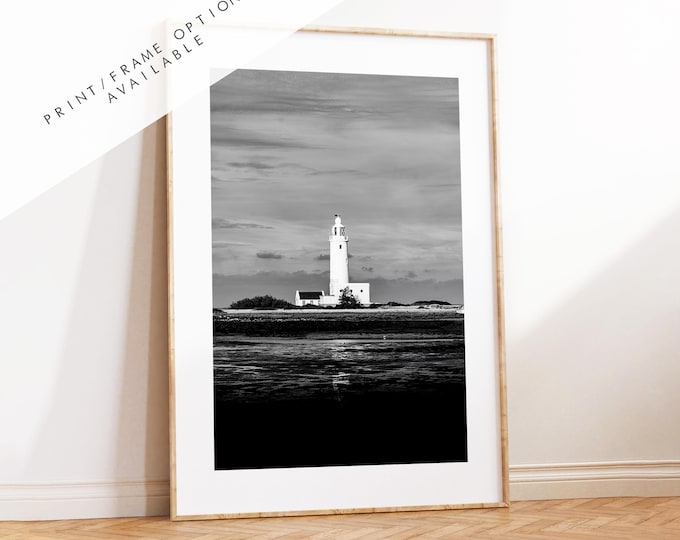 Hurst Point Lighthouse Photography Print - Hampshire Photography Prints -  Frame and Canvas Options - Portrait  - UK - Black and White