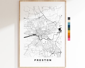 Preston Map Print - Minimalist City Map Poster - Map Art - UK - Preston Print - Preston Poster - Different Colours Available
