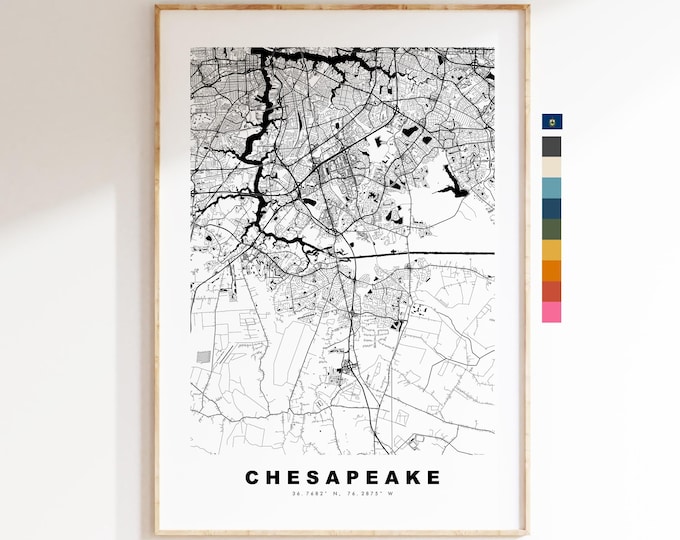 Chesapeake Map Print - City Map Poster - Map Art - USA City Maps - Chesapeake Print - Poster - Minimalist City Map - Virginia