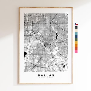 Dallas Carte de la ville Imprimer - impression de carte - art de la carte - estampes ou impressions encadrées - États-Unis