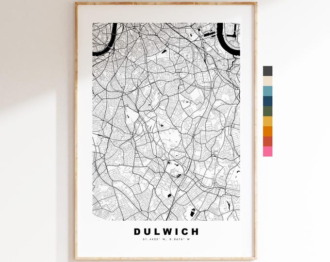 Dulwich Map Print - Minimalist City Map Poster - Map Art - UK - Dulwich Print - Dulwich, London - Different Colours Available