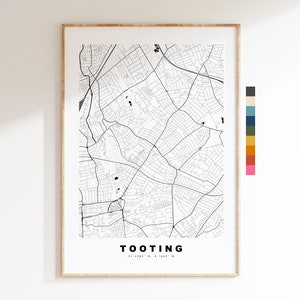 Impresión del mapa de Tooting - Póster minimalista de mapa de la ciudad - Arte de mapas - Londres, Reino Unido - Impresión de Tooting - Póster de Tooting - Diferentes colores disponibles