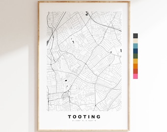 Tooting Map Print - Minimalist City Map Poster - Map Art - London, UK - Tooting Print - Tooting Poster - Different Colours Available