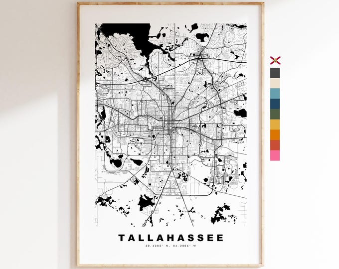 Tallahassee Map Print - City Map Poster - Map Art - USA City Maps - Tallahassee Print - Poster - Minimalist City Map - Florida