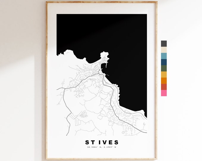 St Ives Map Print - Minimalist City Map Poster - Map Art - UK - St Ives Print - St Ives Poster - Different Colours Available
